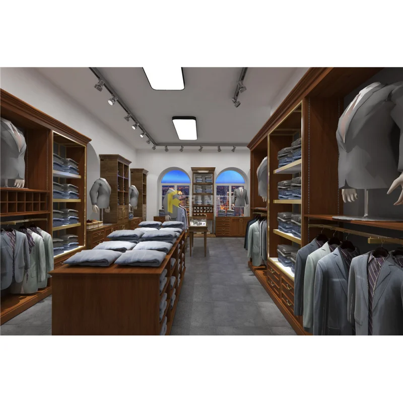 custom.Men's Suit Shop Interior Decoration Design Business Suit Shop Fitting Wood Display Custom Suit Shop Furniture
