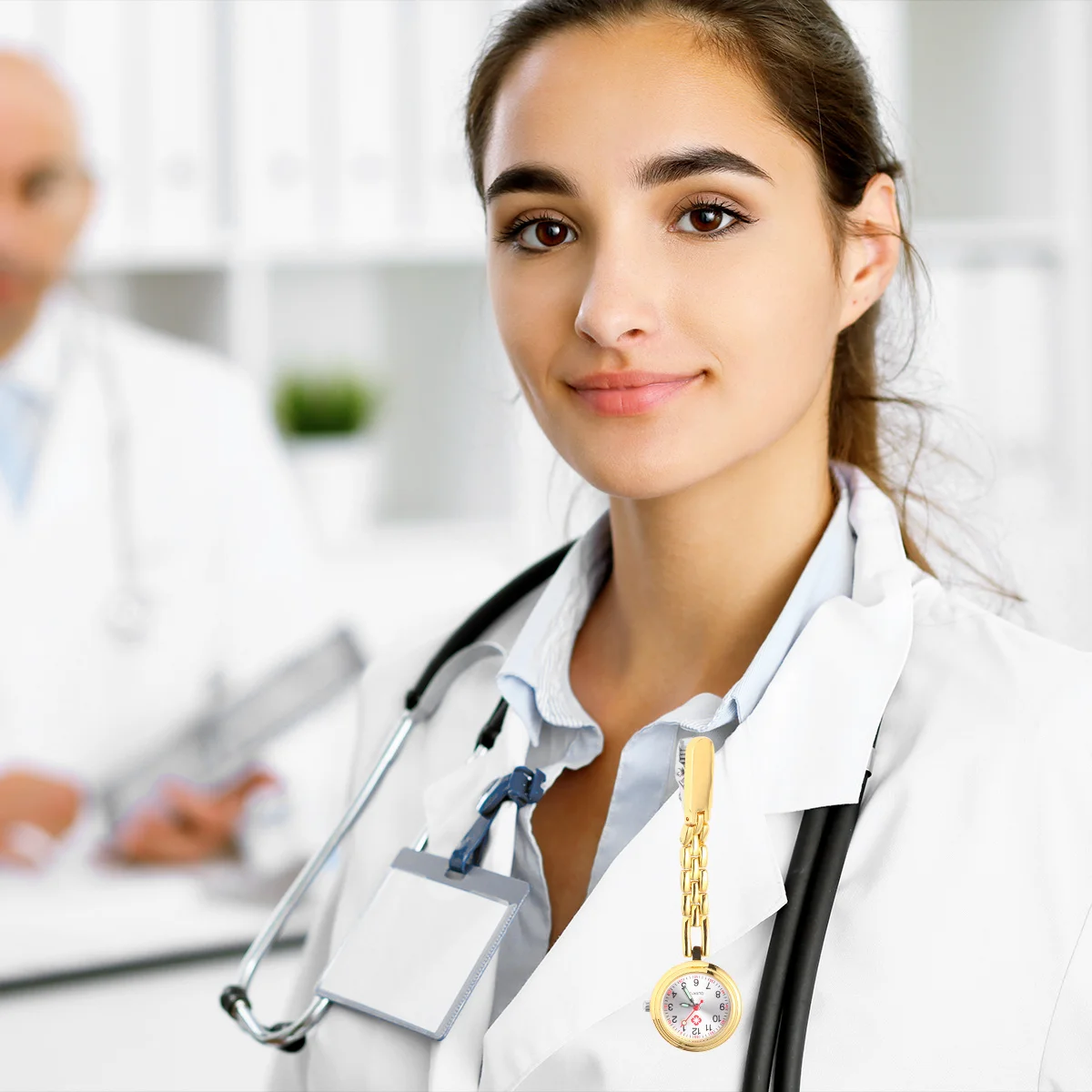 قطعة واحدة من ساعة الجيب الطبية الذهبية الإبداعية للممرضات كوارتز ساعة عصرية بإبزيم معلق للرجال والنساء #2