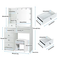 Teousev White LED Makeup Vanity Set with Sliding Mirror, 3-Color Dimmable Lights, 6 Drawers & Stool, Modern Dressing Table 6