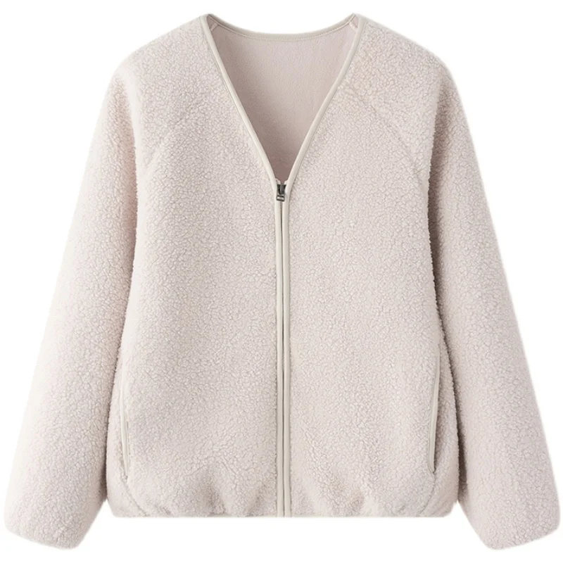 

Lativ Teddy Fce V-Ne Open Cardigan Women's Autumn Winter New Sle Polyester Fiber Long Sve Zipper Closure Color