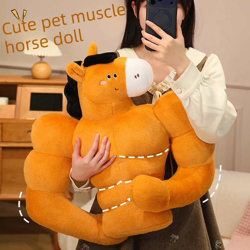 

Humorous Muscle Stallion Plush Pillow Soft Cuddly Strong Horse Toy for Bedroom Sofa Nap Partner Novelty Decorative Cushion