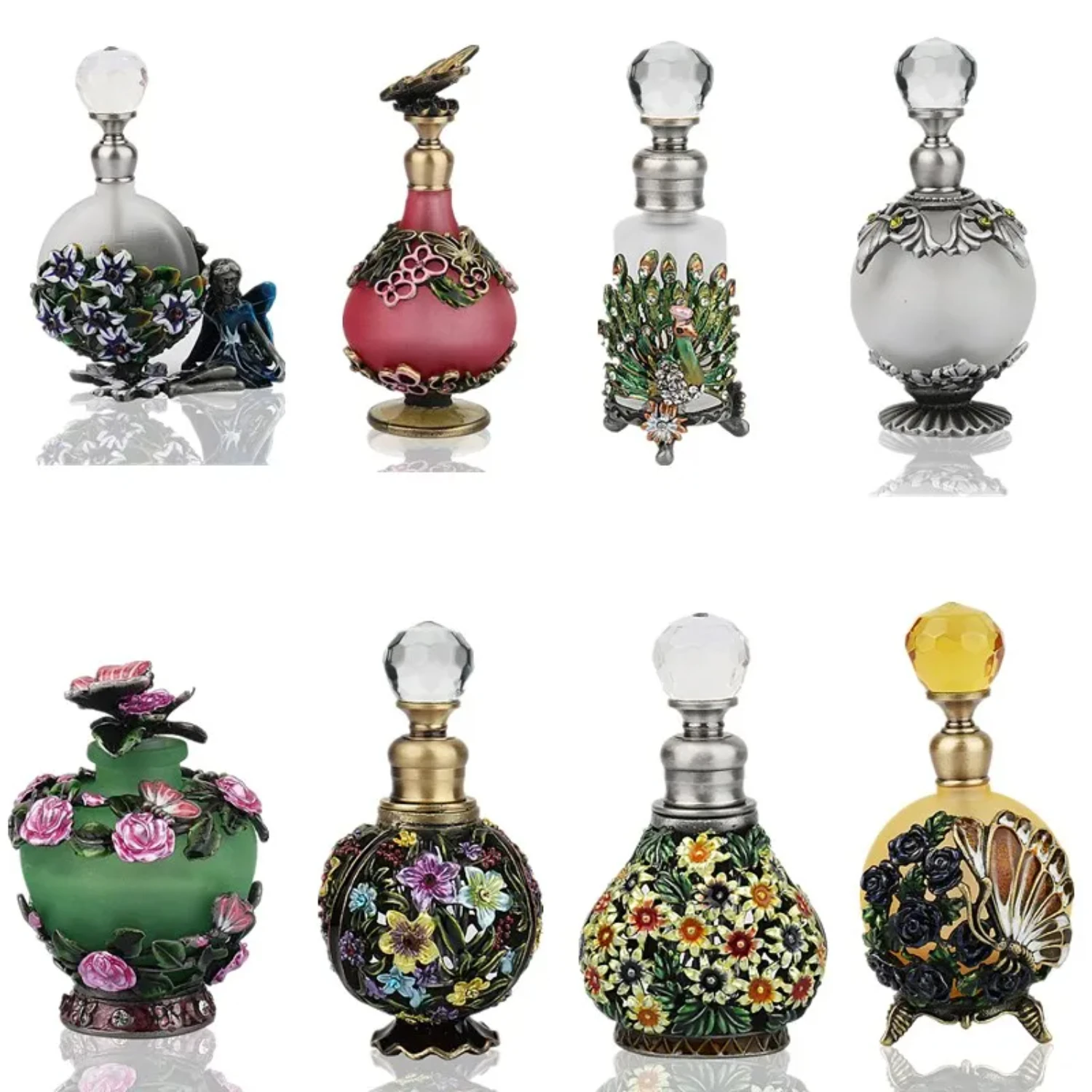 

H&D Antiqued Style Glass Refillable Perfume Bottle Figurine Retro Empty Essential oil Container Wedding Decoration 5 Kinds