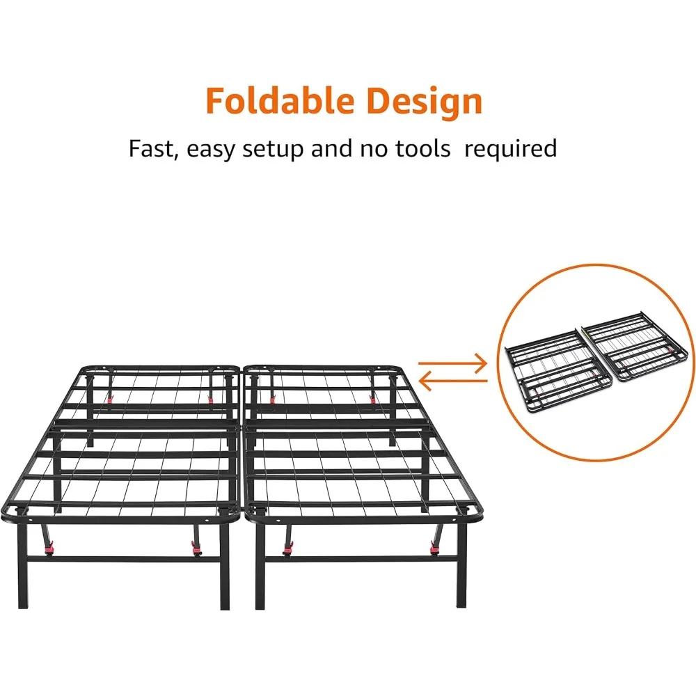 Foldable Metal Platform Bed Frame with Tool Free Setup, 14 Inches High, Sturdy Steel Frame, No Box Spring Needed, Full, Black