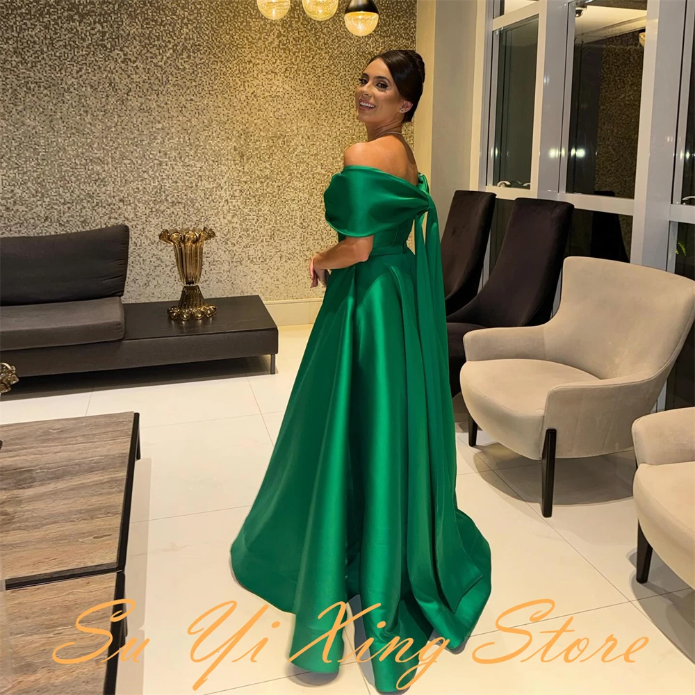 Customized   Graceful V-Neck Ribbons Off the Shoulder Evening Dress Classic Zipper Back Party Dress Modern A-Line Prom
