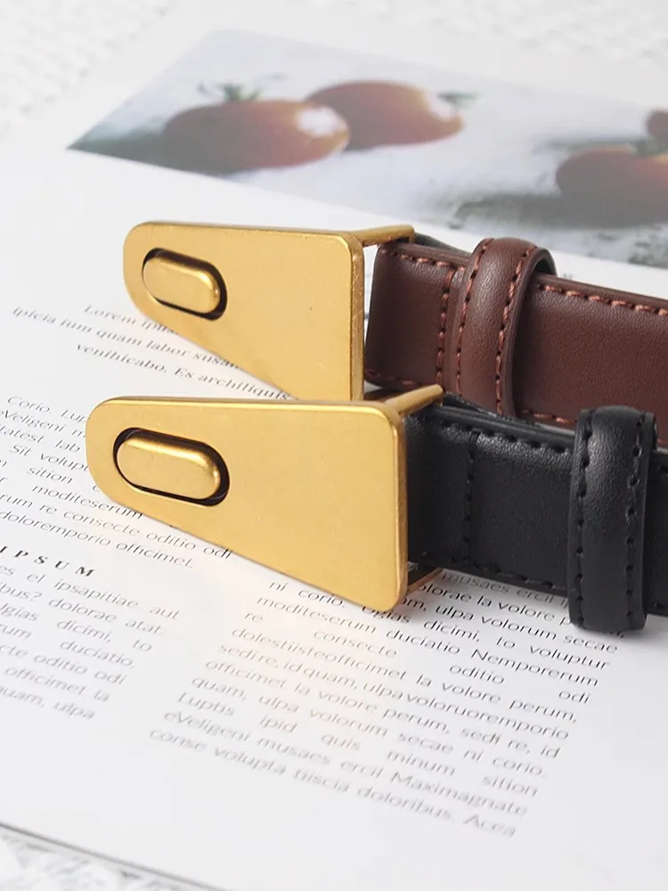 

Women's Gold Triangle Buckle Corset Female Cummerbund Coat Waistband Dress Decration Narrow Belt J1672