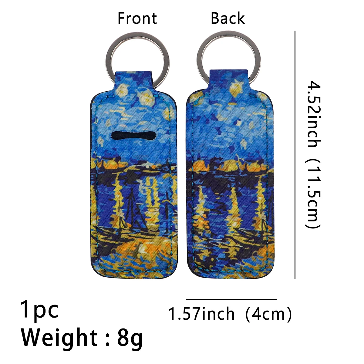 Van Gogh's Oil Paintings Lip Balm Holder Keychain Clip On Lipstick Sleeve Holder Bag Charms Travel Accessories Women's Key Rings