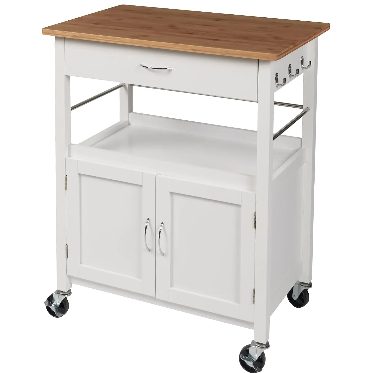 White Bamboo Top Kitchen Island Cart with Wheels Drawer Cabinet Storage Shelf Butcher Block, Customized