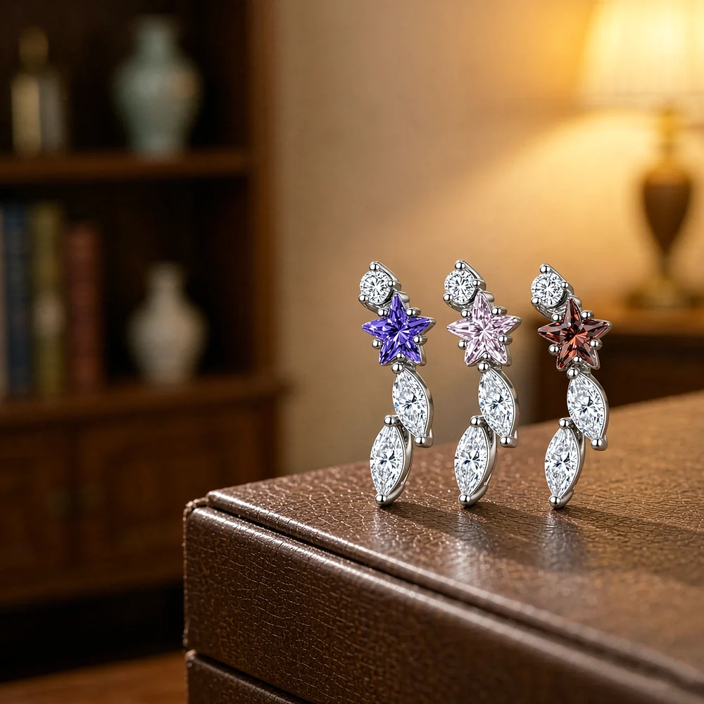 F136 Titanium Star Horse Eye Zirconia Lip Piercing Ring Internal Thread Labret Tragus Helix Cartilage Nose Jewelry Earrings