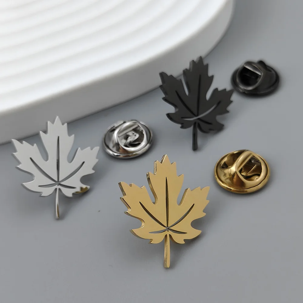 Stainless Steel Maple Leaf Brooches for Men Plant Leaf Pins Office Party Collection Friends Gifts Accessories