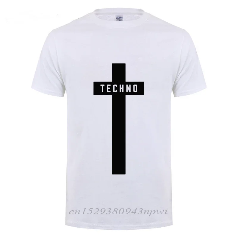 TECHNO CROSS PRINTED T SHIRT MEN Male Short Sleeve Crewneck Cotton T-Shirt Man Clothing Trend Casual Slim Fit Summer Tops Tees