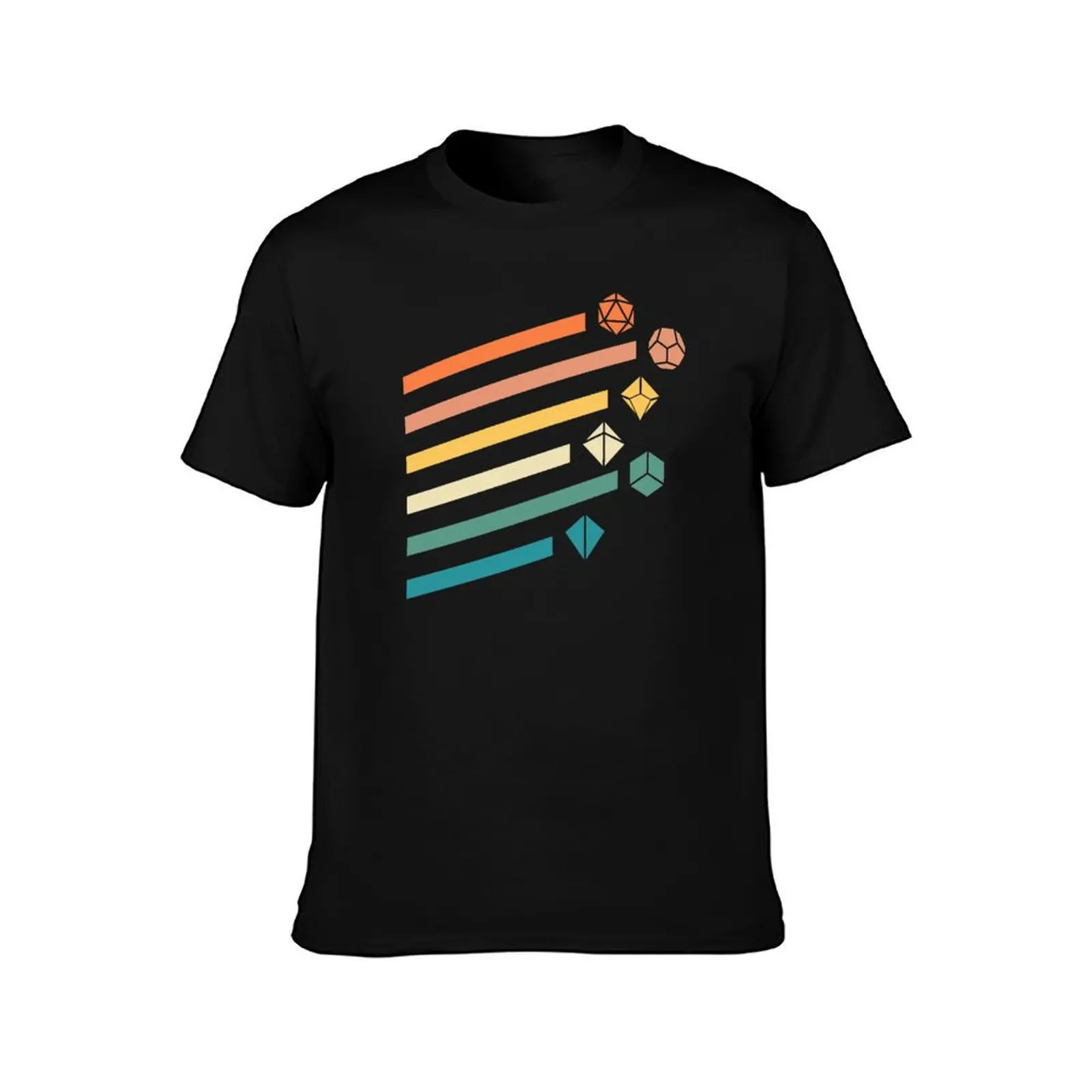 Retro Rainbow Polyhedral Dice Set Colors Tabletop RPG T-Shirt Vintage Print Crew Neck Tee T-Shirt