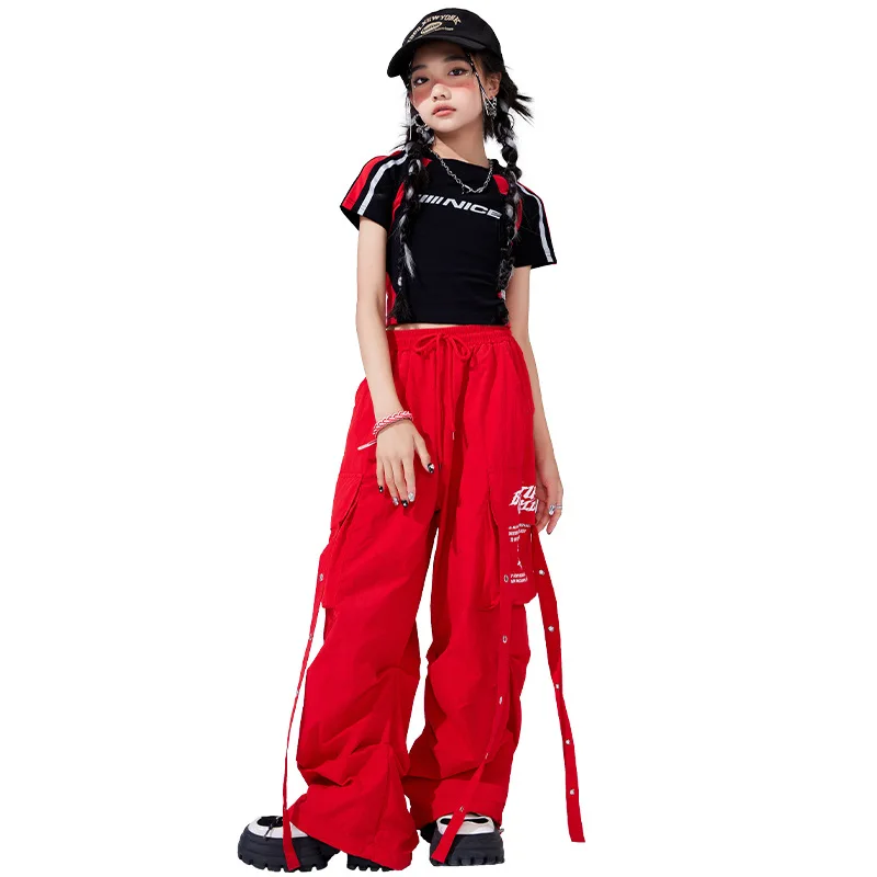Mädchen Hip Hop Kontrast T-shirt Street Dance Hosen Coole Streetwear Outfits Jungen Jazz Kostüm Kleidung Sets Gruppe Jazz Kostüme