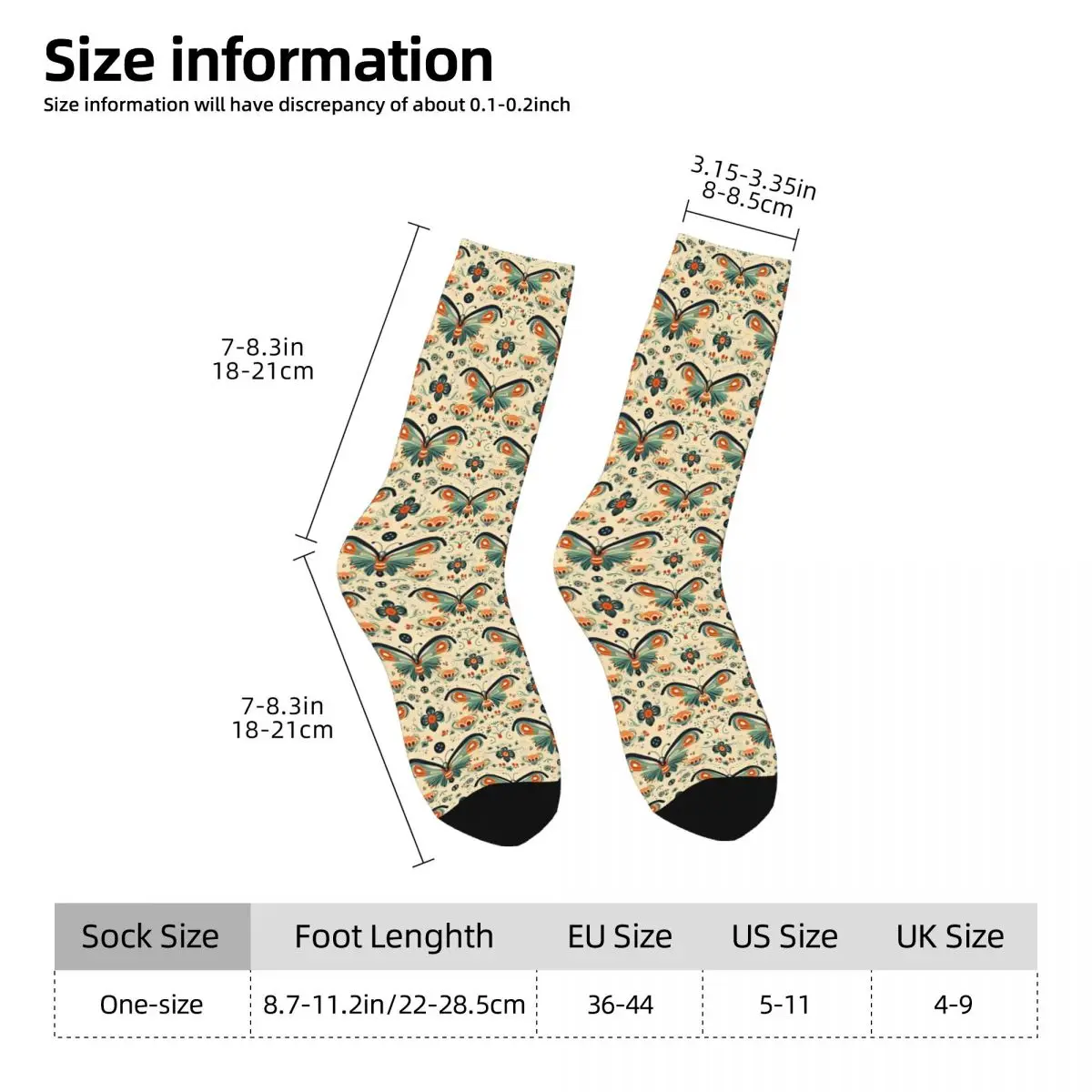 Calzini da uomo divertenti modello di farfalla bohémien Vintage Hip Hop Casual Crew Sock Gift Pattern stampato