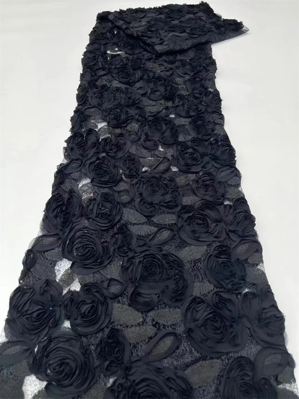 2024 Black Africa Design Fabric High Quality Handmade Rose Embroidery  Net Lace For Making Pary Or Evening Dress