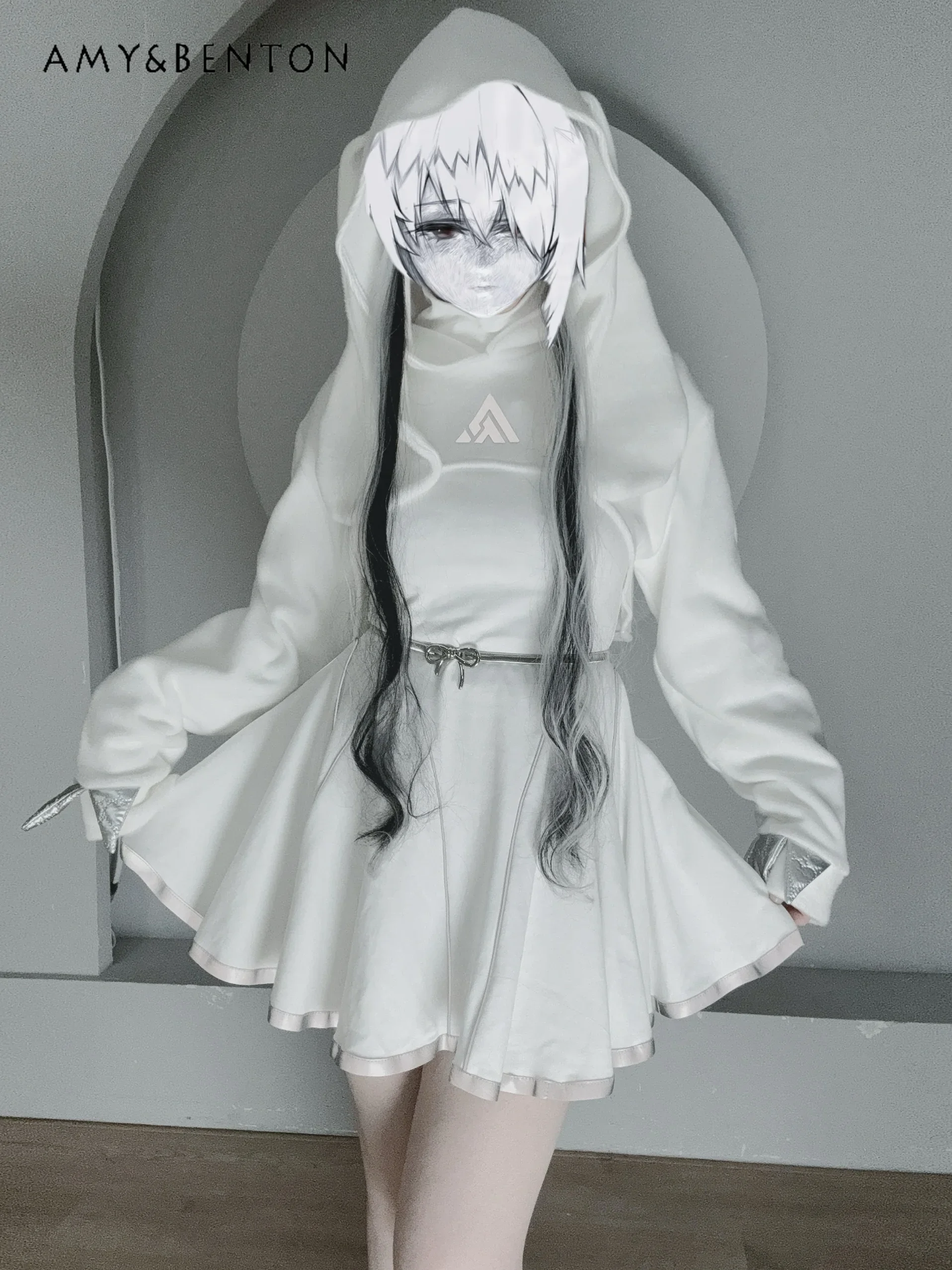 Street Punk Style Solid Color Versatile Lolita Spice Girl Hoodies Subculture Gothic Luminous Printed Hooded Short Coat Women