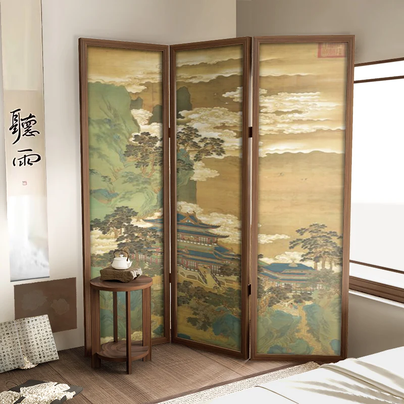 

Classical Chinese folding screen partition living room mobile blocking tea room hotel decoration solid wood folding screen lands