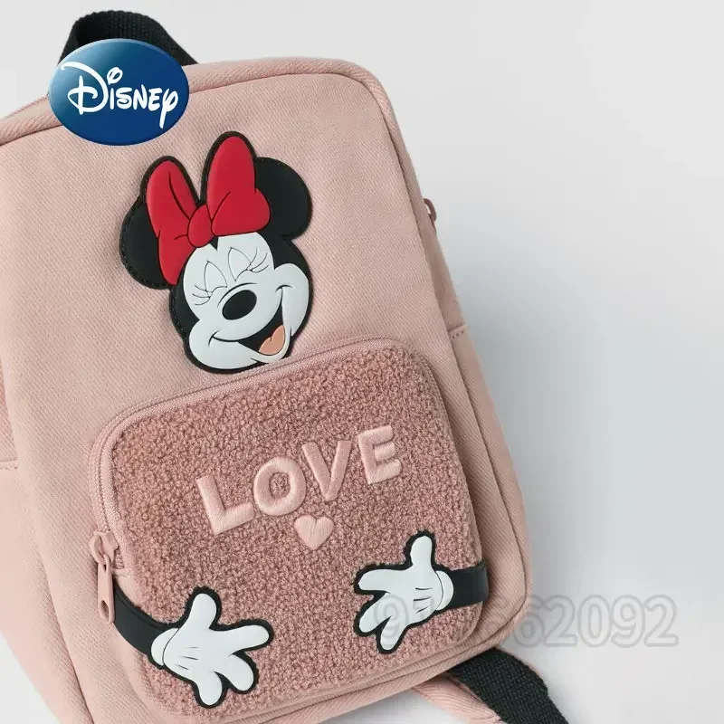 Disney Minnie Original New Girl Backpack Luxury Brand Cartoon Embroidered Girl Backpack Embroidered Pink Cute Mini Schoolbag