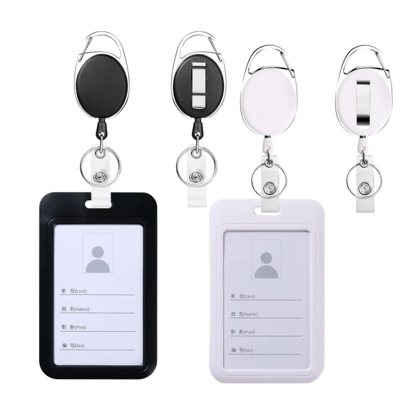 1pc Sliding Badge Holders with Retractable Badge Reel Carabiner Office School ID Card Holder Case Protectors