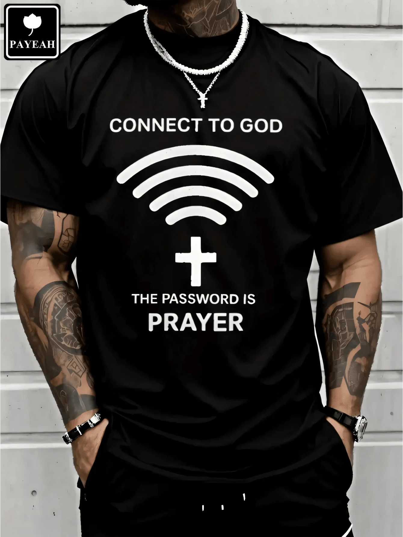 PAYEAH Connect To God The Password Ls PrayerT-Shirt 100% Heavy Cotton T