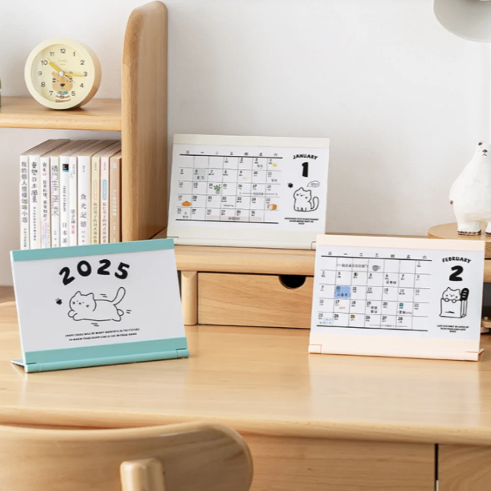 Creative 2025 Cat Desk Calendar Stand with Base Card Insert Design Tabletop Schedule To Do List Paper Craft Monthly Calendar