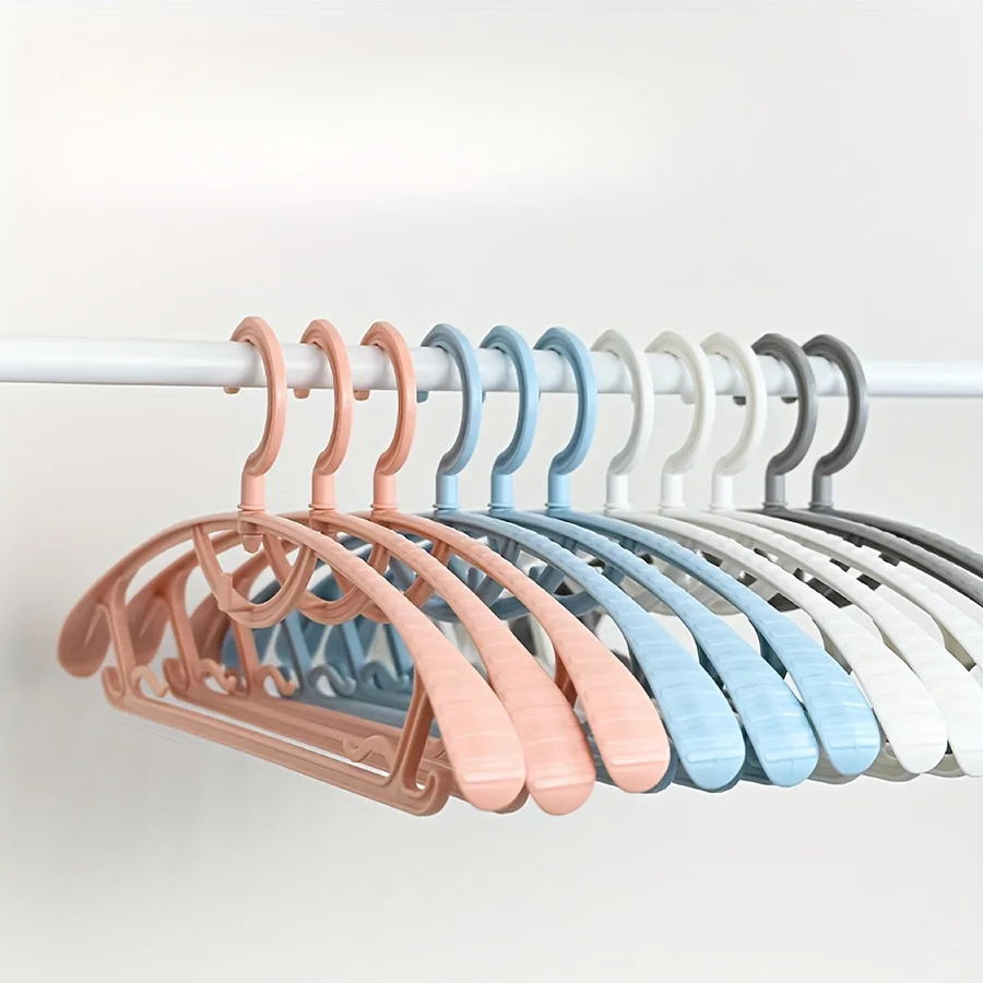 

10-Pack Wide Shoulder Thickened Plastic Clothes Hangers with 360° Rotatable Hook, Non-Slip Hangers for Closet Organization and G