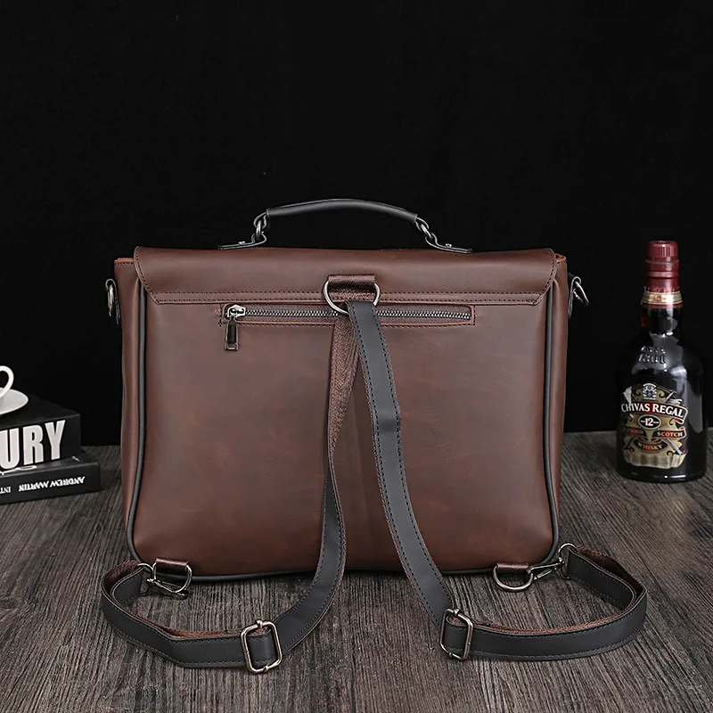 Pasta masculina vintage, bolsa crazy horse de couro pu para laptop, bolsa mensageiro, carteira de negócios, mochila