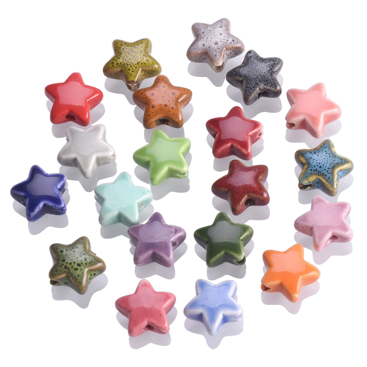 Cuentas sueltas de porcelana de cerámica esmaltada brillante en forma de estrella para la fabricación de joyas, hallazgos de pendientes DIY, 14mm,