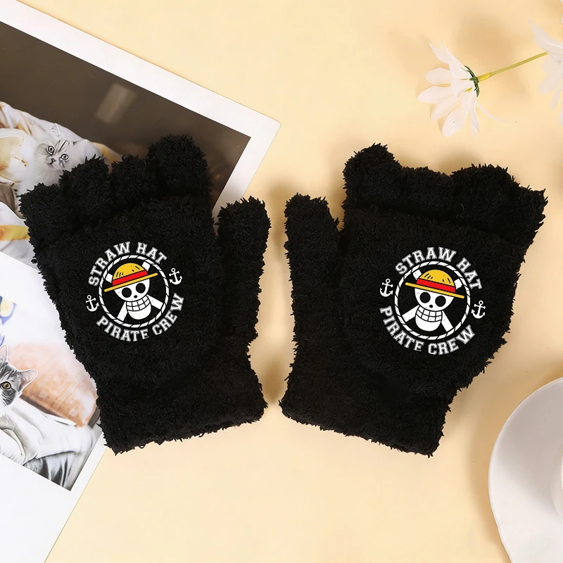

One Piece Gloves Winter Cute Cartoon Thick Velvet Warm Gloves Boys Girls Anime Patterns Finger Flip Plush Gloves Children's Gift