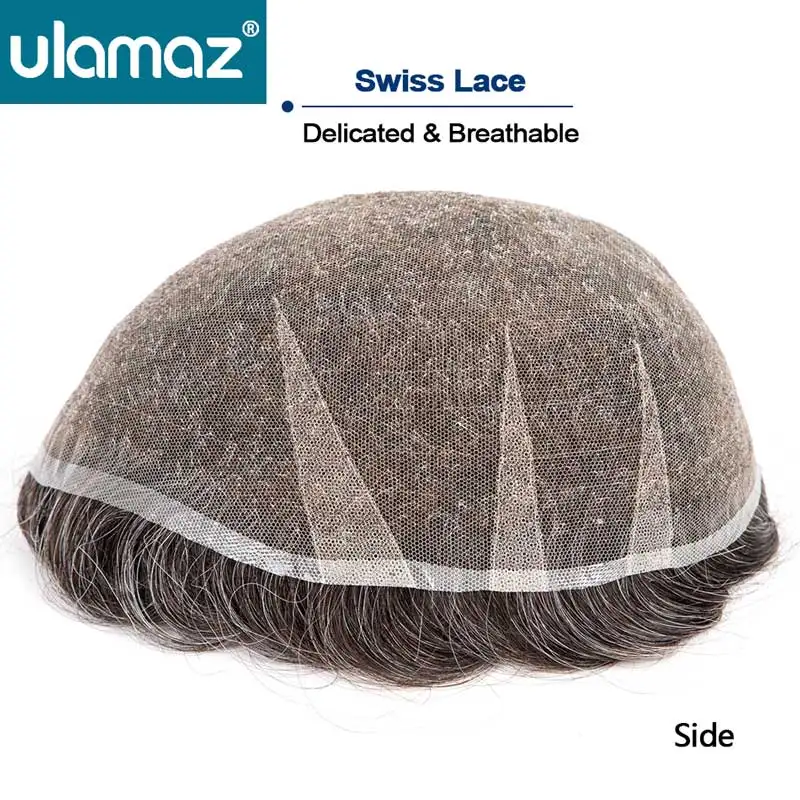 Premier Swiss Lace Toupee Ультра Нежный AIR-Lace Мужской протез для волос 80% Плотность Мужской парик Полная кружевная система волос Мужской парик