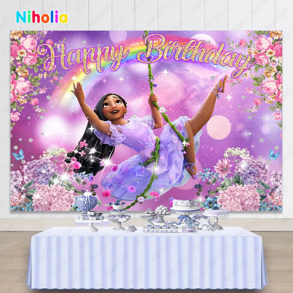 Disney Encanto Backdrop Kids Girls Birthday Party Mirabel Princess Baby Shower Background Photo Studio Props Banner Cloth Decor