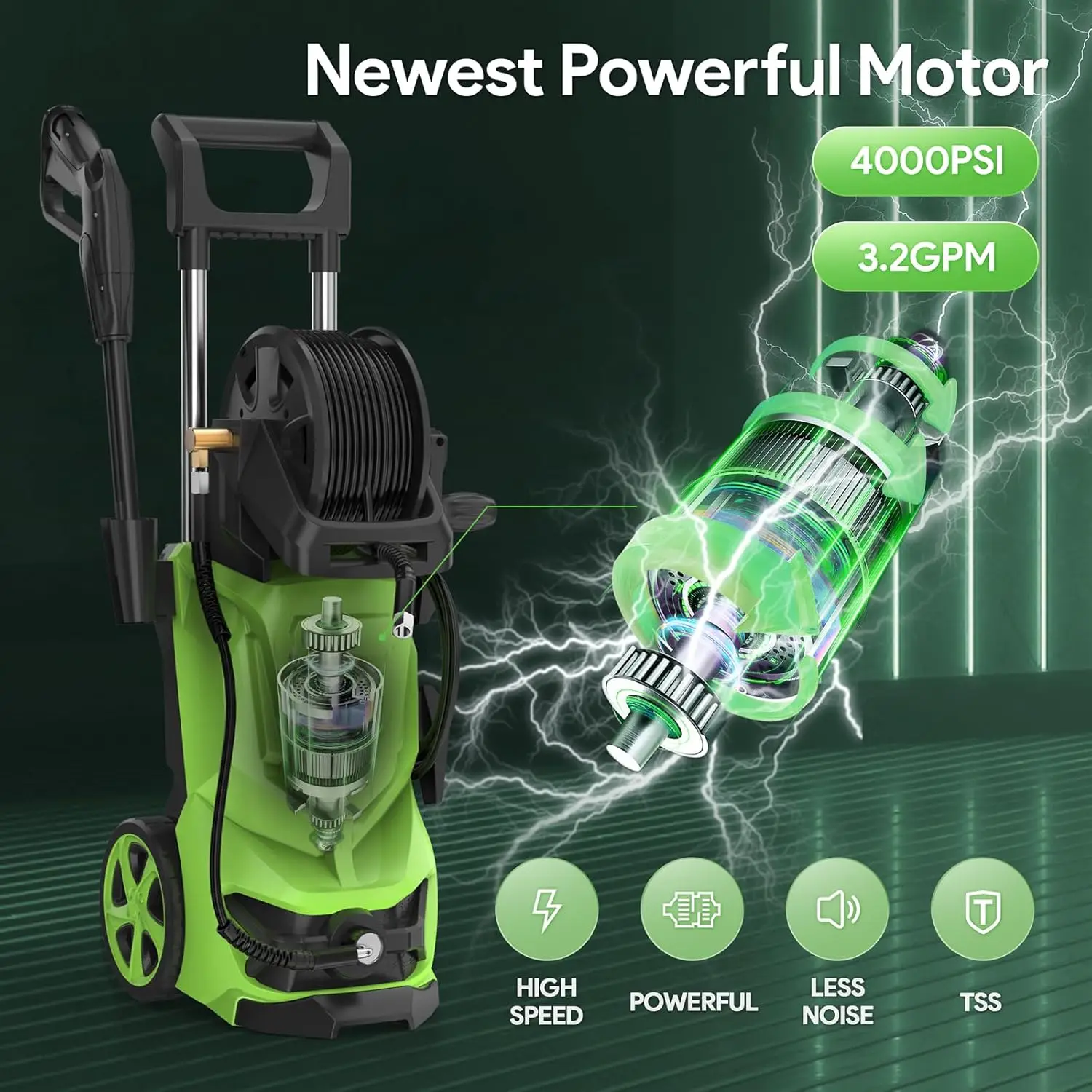 3000 PSI Electric Pressure Washer - 2.6 GPM with 4 Different Pressure Nozzle, Portable Soap Tank, Foam Cannon 20ft Pressure Hose