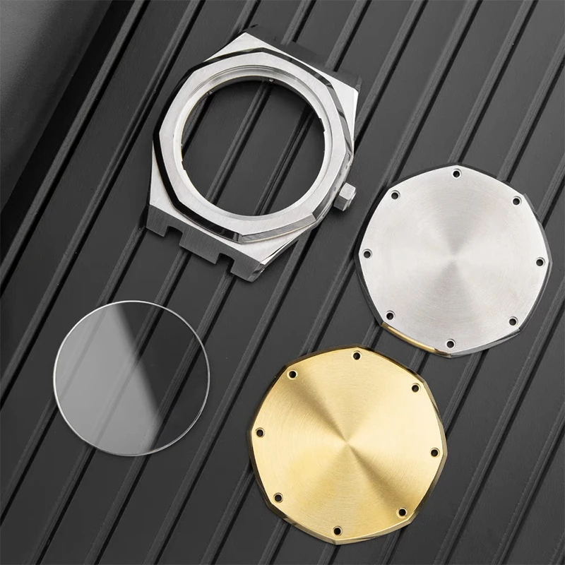 로얄 오크 GA-2100 베젤 단추 숨겨진 디자인 케이스, GA2100, 2110 수정 스테인레스 스틸 티타늄 합금 케이스 스트랩 세트 팔찌