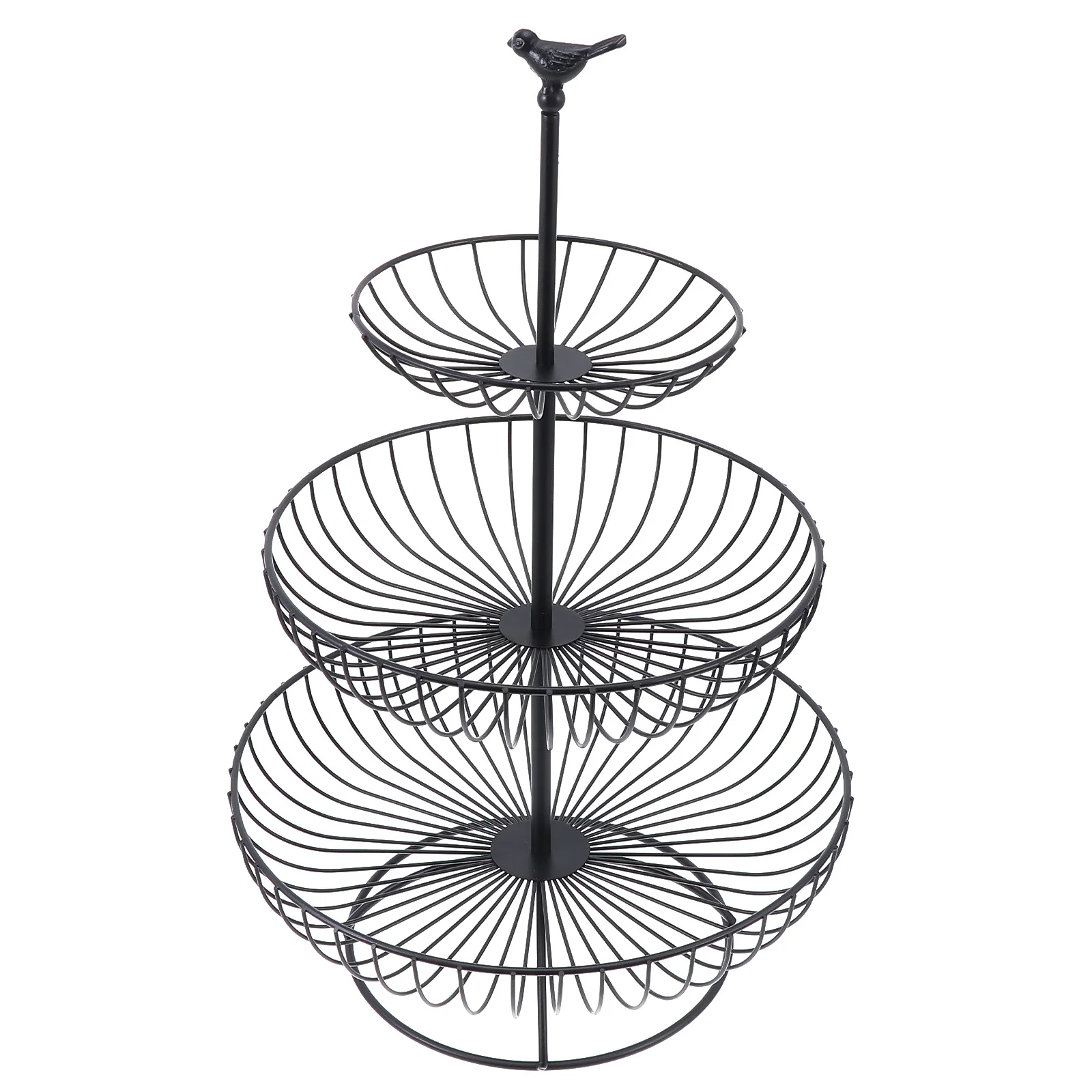 

3-Tier Iron Fruit Basket Black Heavy Duty Snack Storage Holder Dried Fruit Container Kitchen Pantry Organizer Hollow Wire Rack