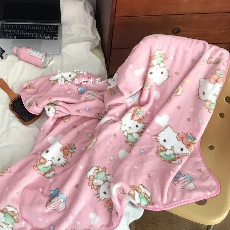 快適なサンリオぬいぐるみハローキティブランケット暖かいフランネルブランケット枕カバー和風パターン印刷ブランケットベッドカバー