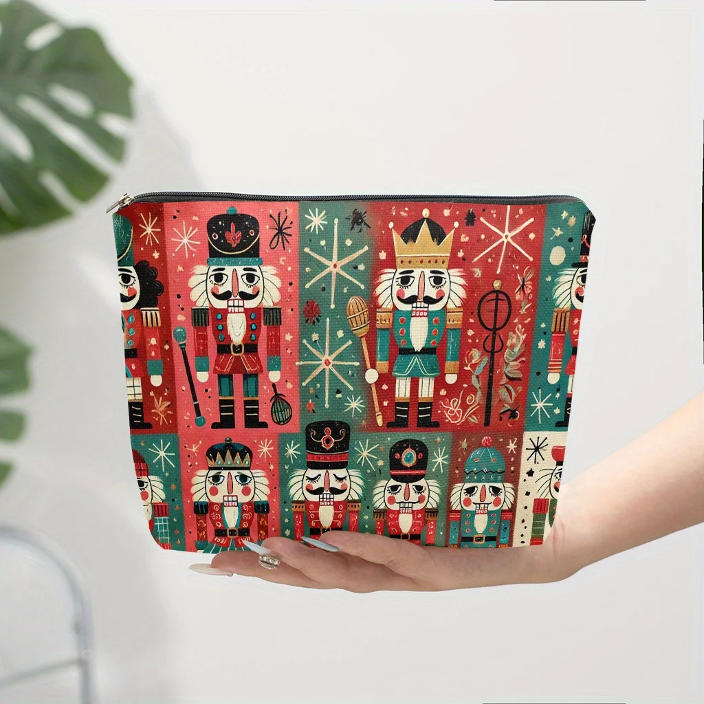Christmas Nutcracker Print Makeup Bag Xmas Soldier Cosmetic Pouch Holiday Travel Zipper Storage Pouch Christmas Gift For Women