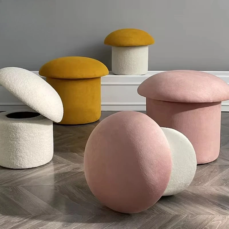 

Nordic modern color fabric stool living room hotel shoe changing stool mushroom shape