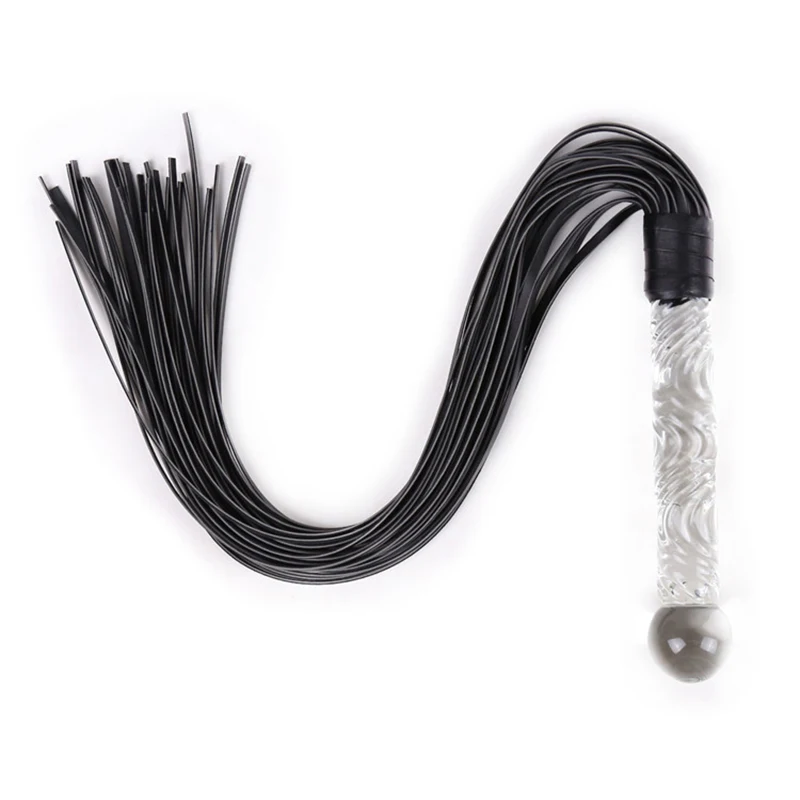 70cm Glass Handle Black Leather Tassels Horse Whip Riding Crop Flogger Paddle Slapper Horse Training Dressage Whips