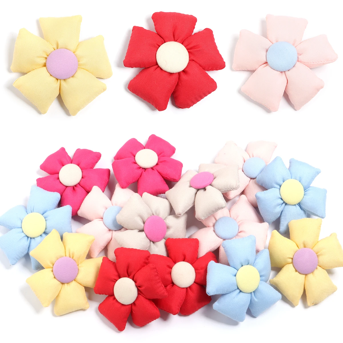 4pcs/lot Fabric Five Petals Flowers 7cm Cloth Fabric Flower Filling Cotton For DIY Handmake Decoration Gifts Clothing Accessorie