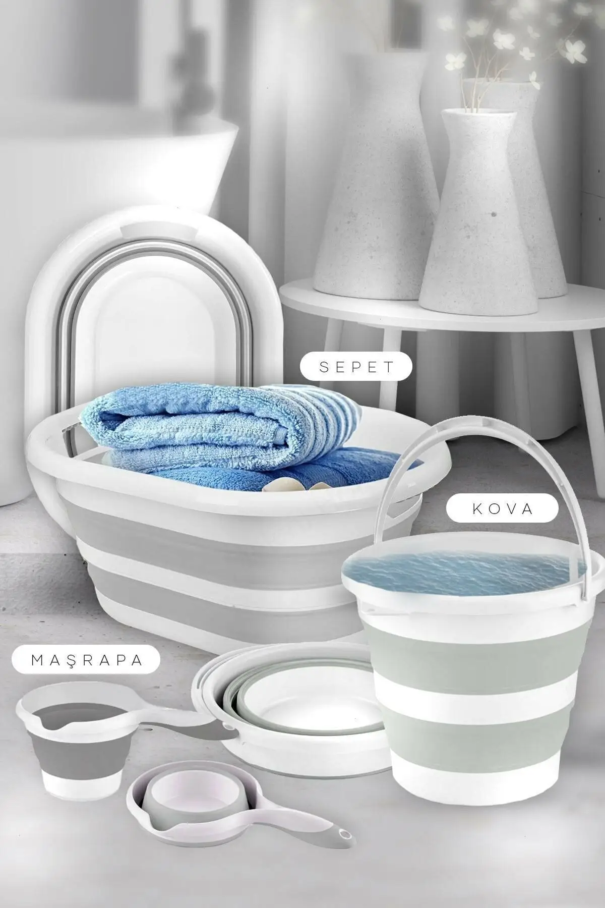 3 pcs Set Folding Laundry Basket, Foldable Accordion Water Bucket Folding Maşrapa