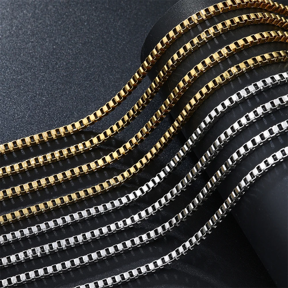 18/20/22/24 inch Stainless Steel Box Chain Necklace For Men Women DIY Jewelry Making Accessories