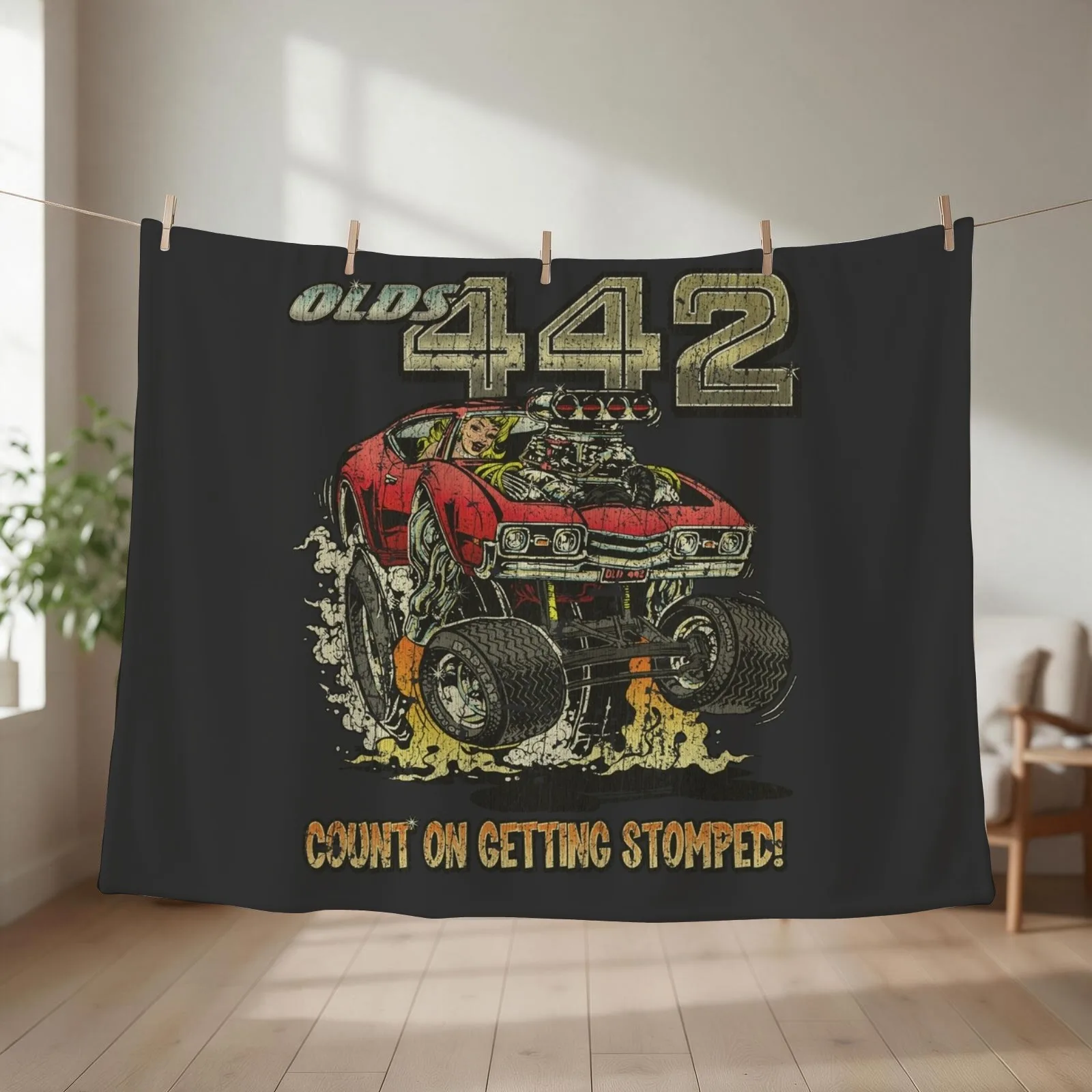 Olds 442 Count on Getting Stomped 1968 Throw Blanket couch cozy soft plush fuzzy picnic outdoor blanket