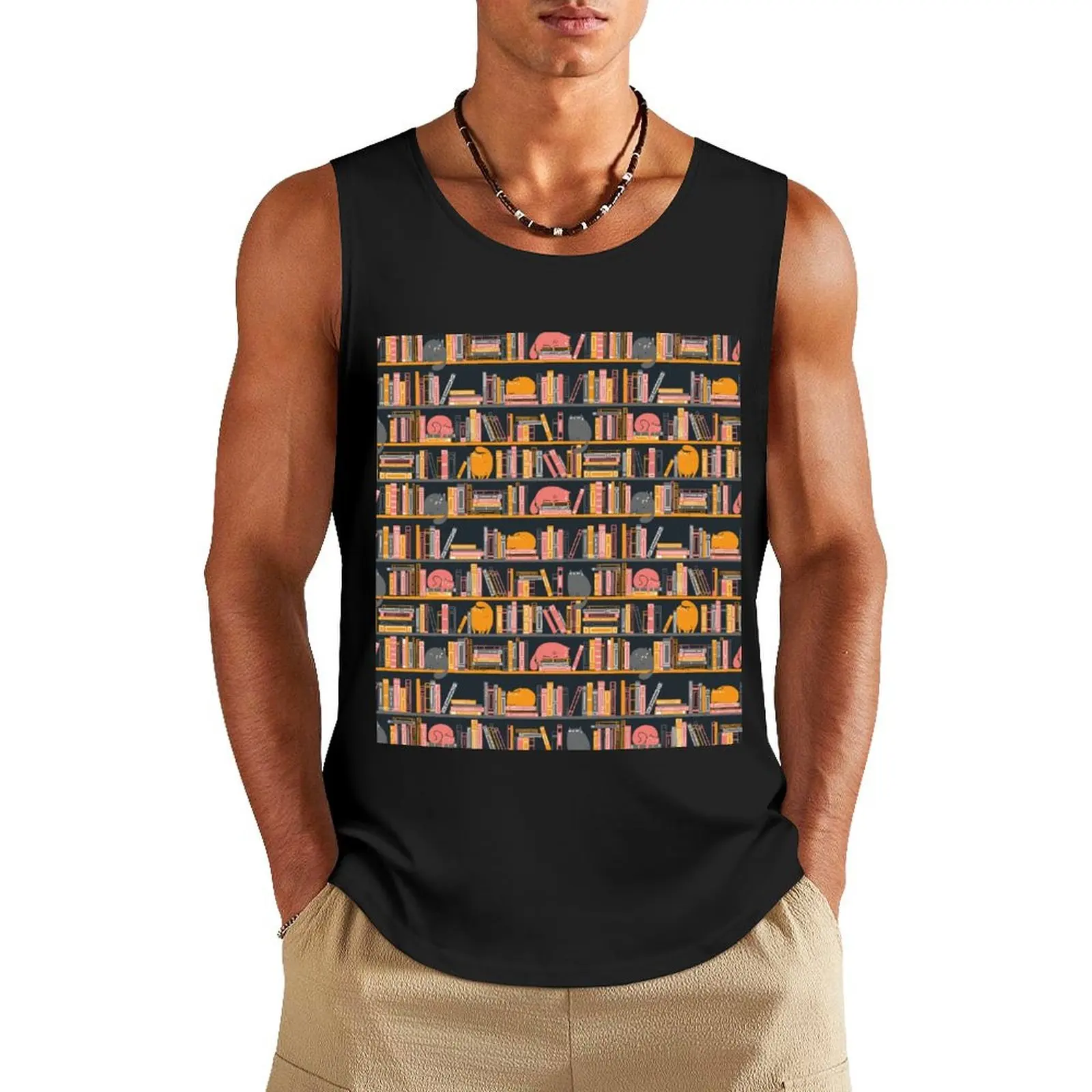 

Cat Library Tank Top Male clothes T-shirt men T-shirt Men's gym