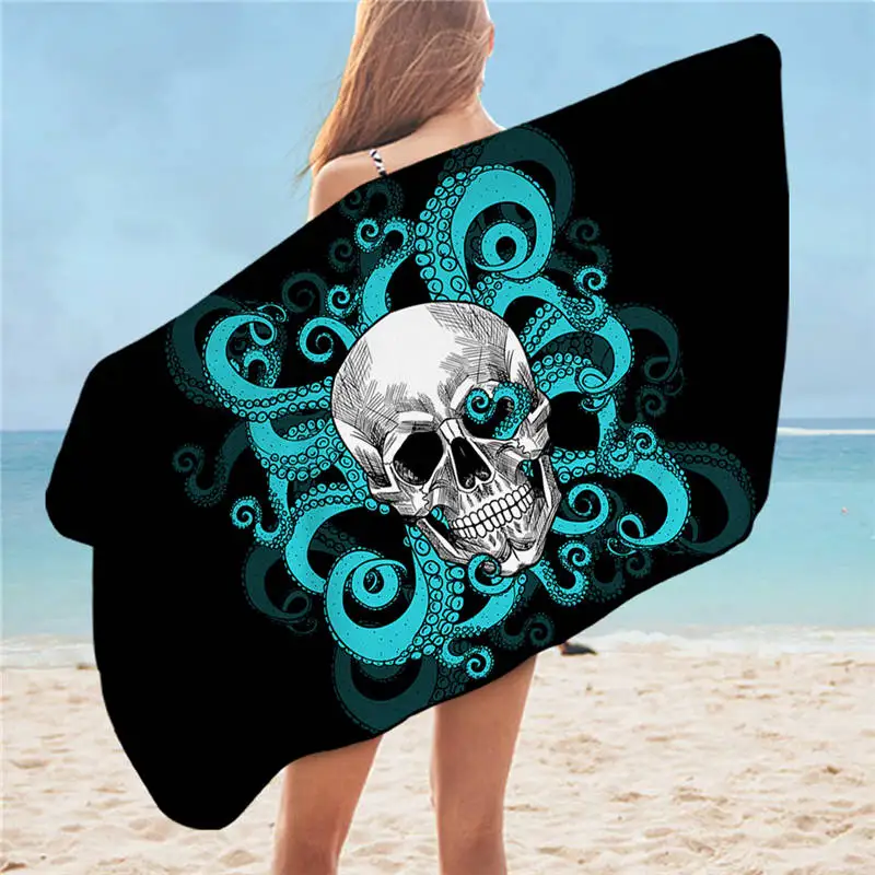 Flame Skull Bath Towel Bathroom 3D Gothic Microfiber Beach Towel for Adult Fire Shower Towel Drop Ship