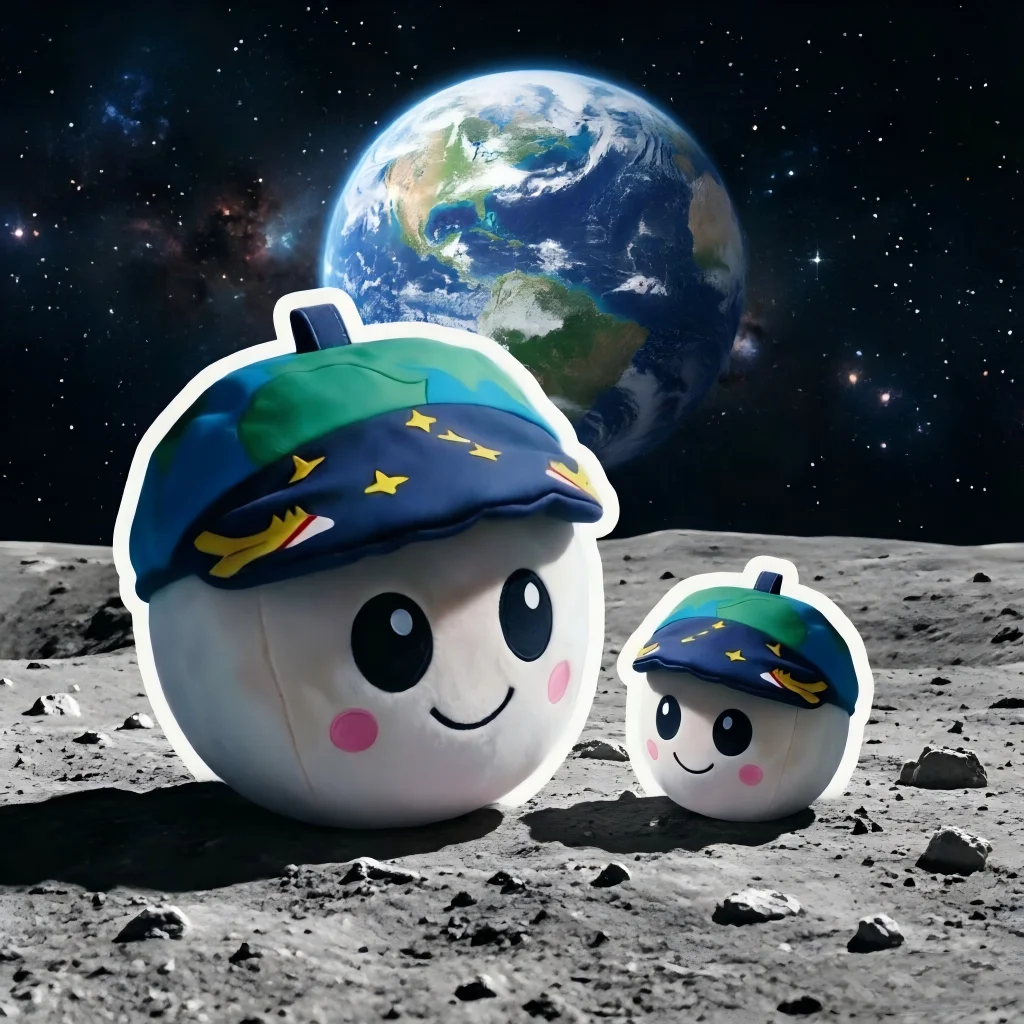 

10cm Rise Plush Moon Doll With Earth Design Cap Adorable Stuffed Animal For Kids Space Mission Themed