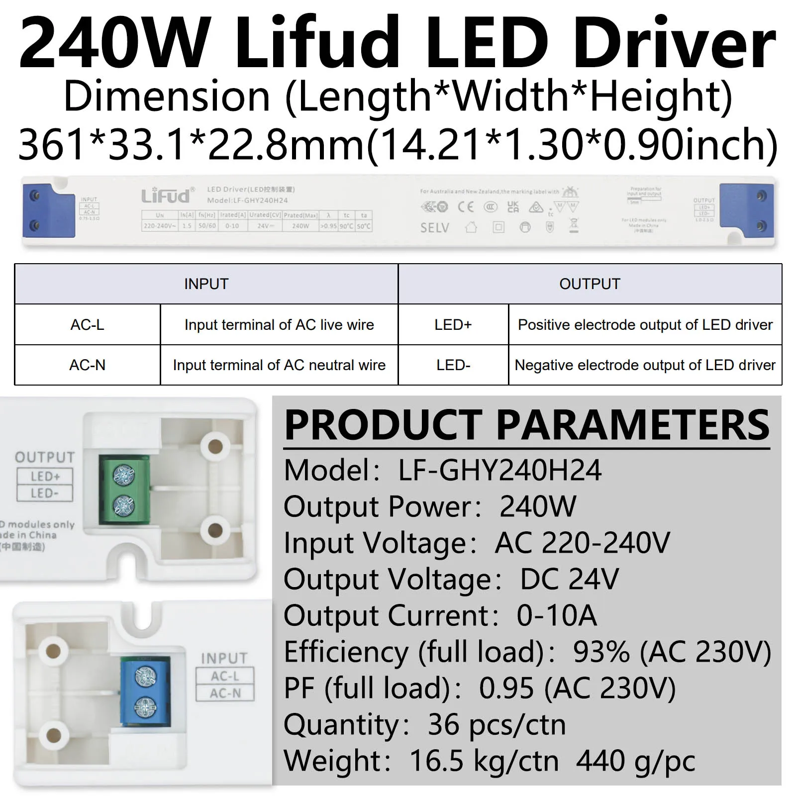 45W 75W 100W 150W 180W 240W senza sfarfallio DC24V LiFud LED Driver AC220V trasformatore di alimentazione per illuminazione decorativa per interni