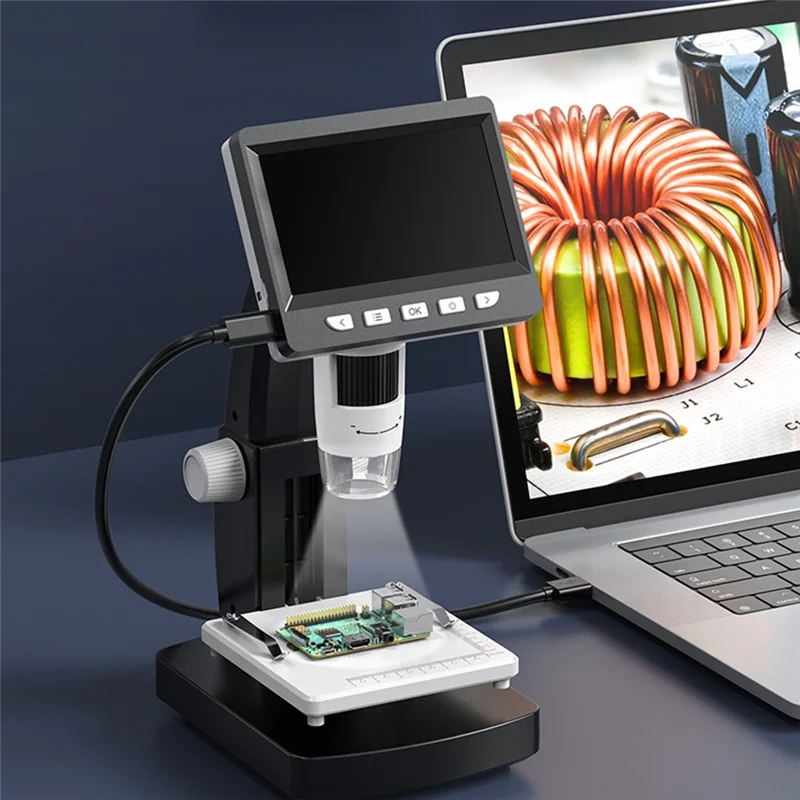 Microscope numérique Y43A-4.3 pouces grossissement 1000X Microscope de pièce USB 8LED Microscopes électroniques pour ordinateur