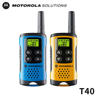 Motorola walkie-talkie TLKR-T40 sin licencia, pantalla LCD, 8 canales y hasta 4 km de alcance, utiliza pilas AA (sin batería)