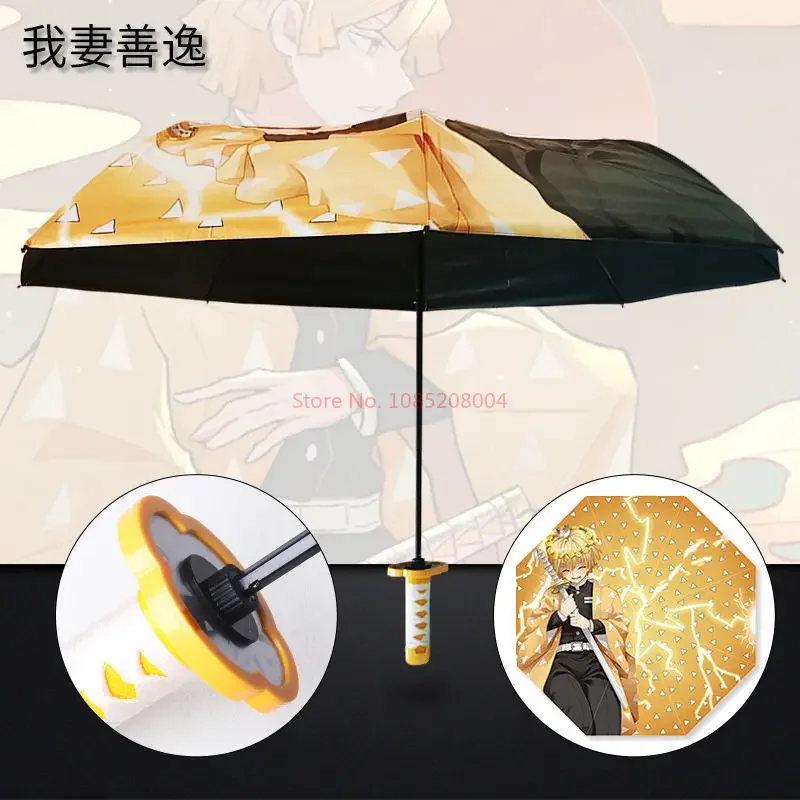 New Demon Slayer Knife Umbrella Handle Fold Umbrella Wind Sun And Rain Protection Anime Figure Handle Fold Umbrella Gift