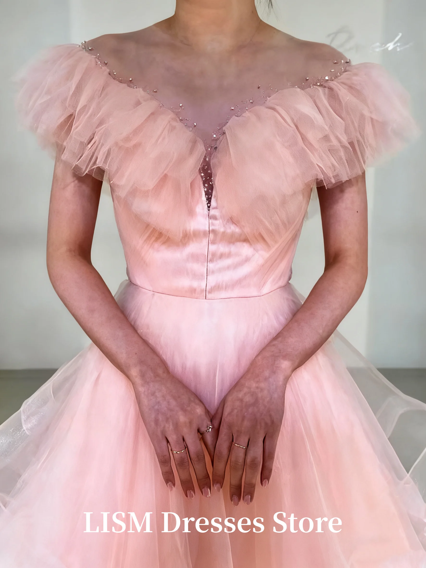 LISM فساتين زفاف فاخرة الكورية قبالة الكتف مطوي الأميرة ألف خط ثنيات ثوب الزفاف مخصص ثوب حفلة جميلة #3