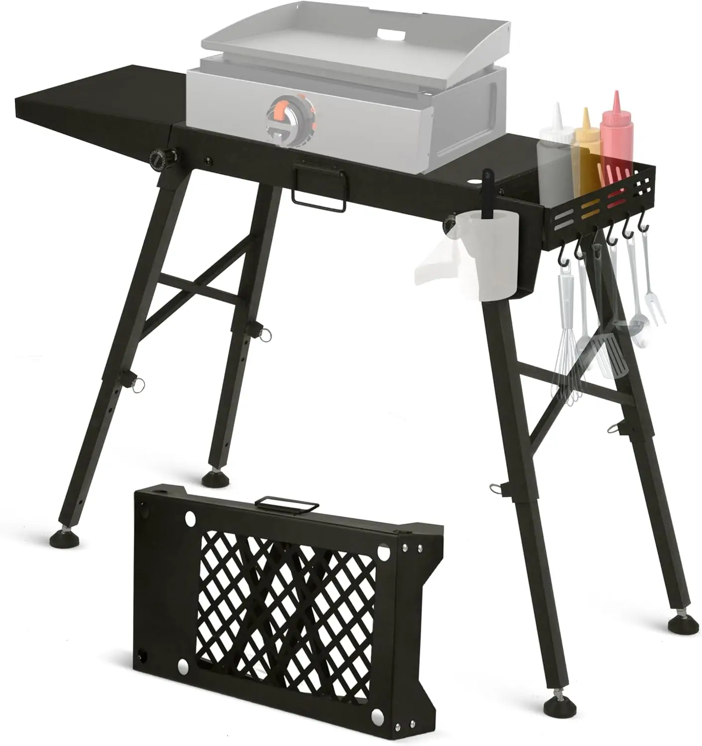

Portable Griddle Stand Height Adjustable 27-31in Foldable for Camping with Side Shelf